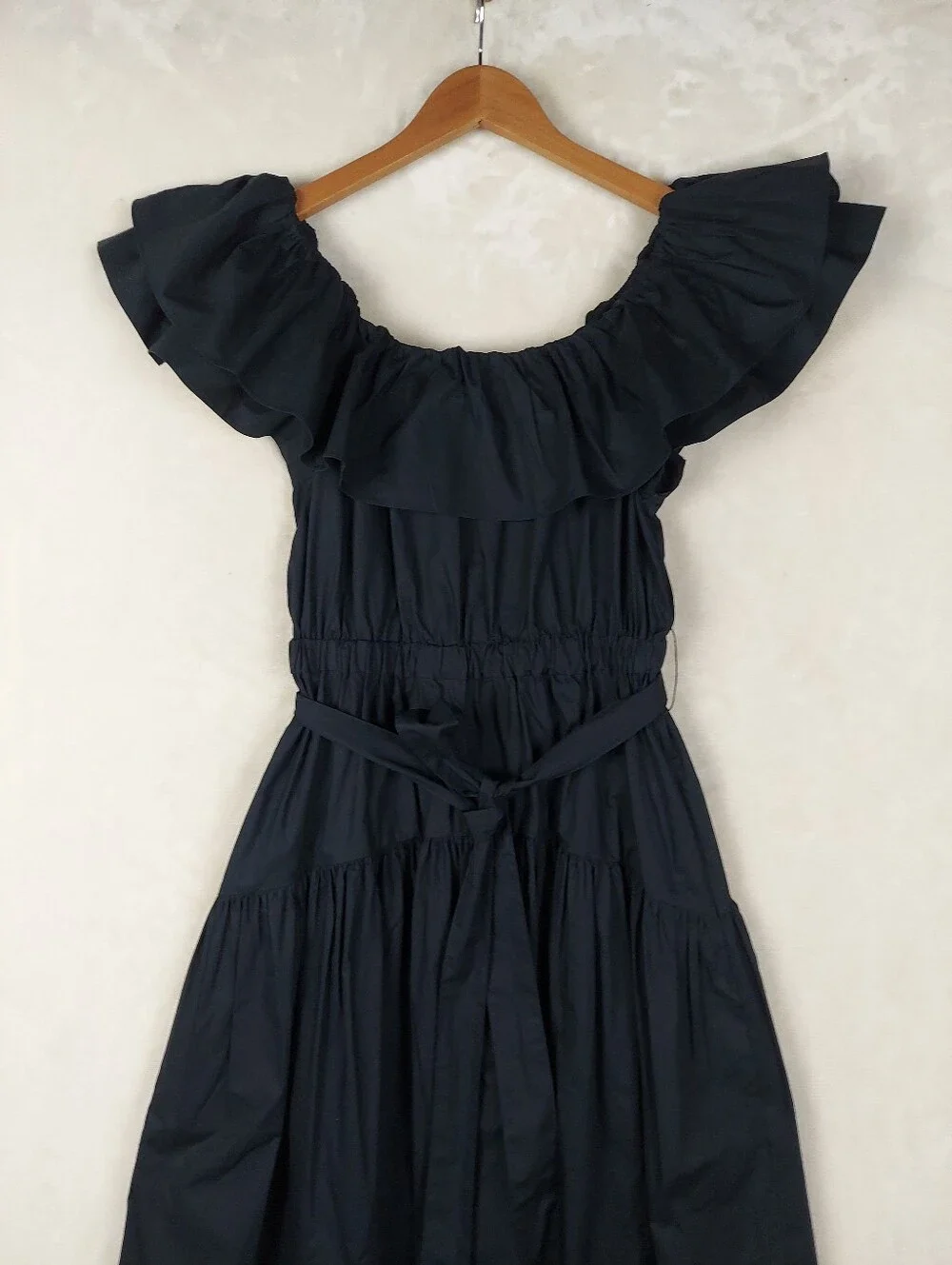 Ulla Johnson Amira Ruffle Poplin Midi Dress Black Spring Summer 2022 Sz 00 - Picture 2 of 11